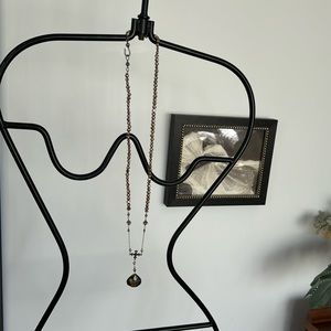 Vintage Sterling Silver Long Pearl Labradorite Drop Necklace